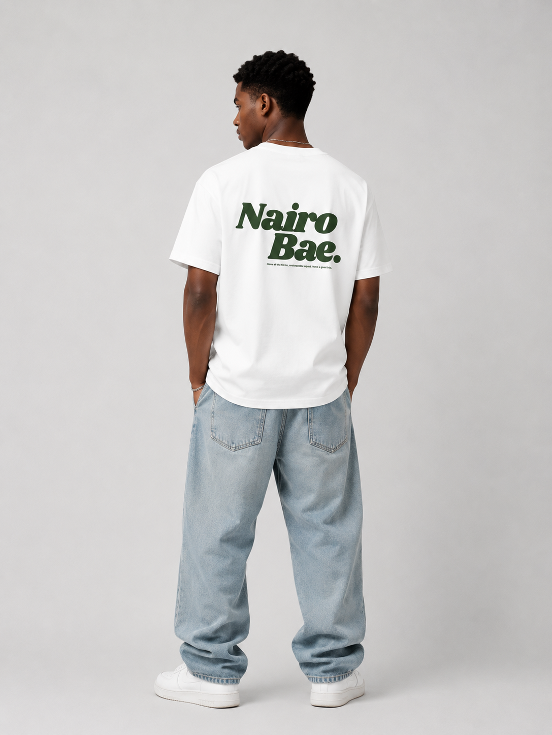 Nairobae White T-Shirt with Green Ink