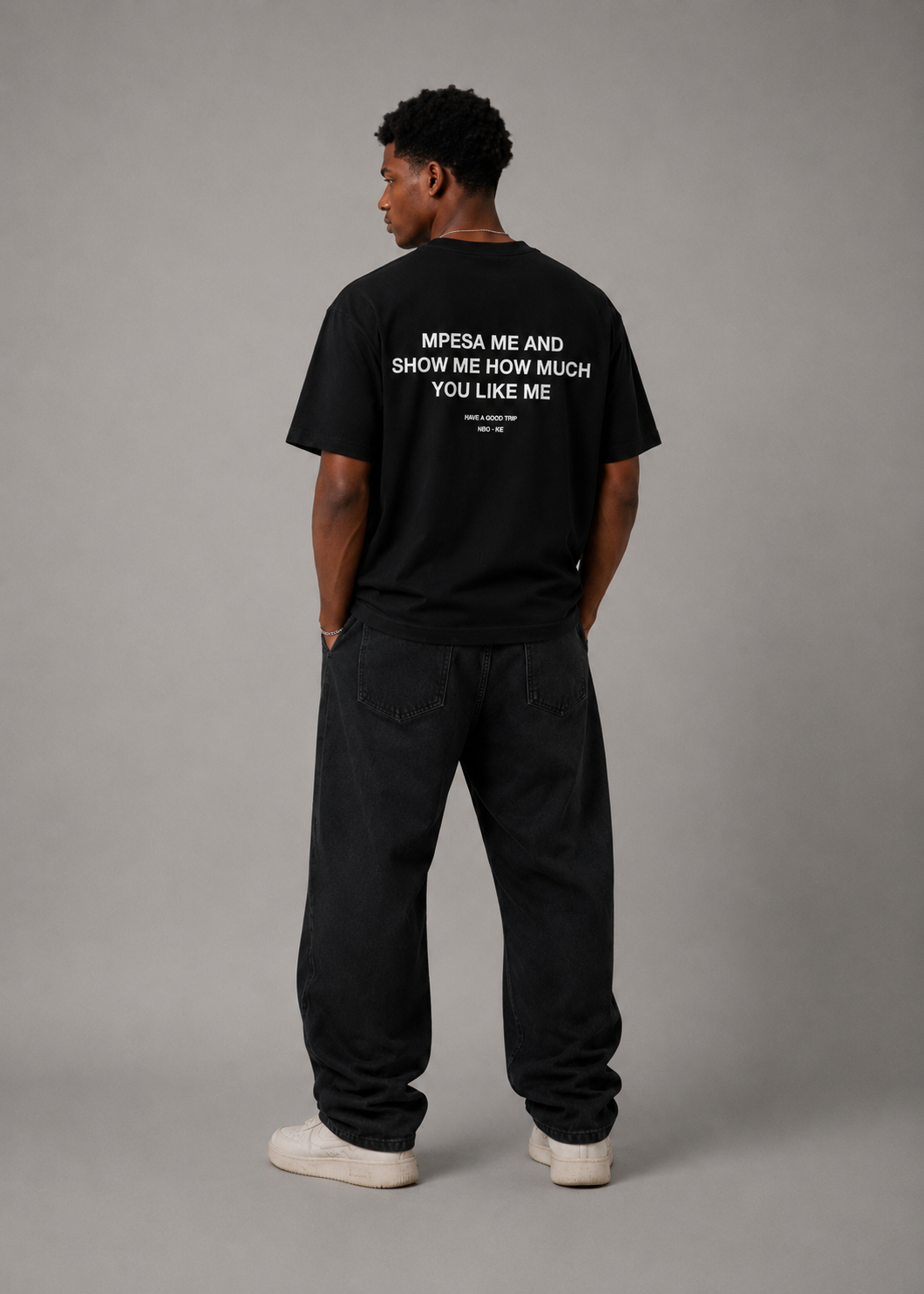 Mpesa Me Black T-Shirt with White Ink