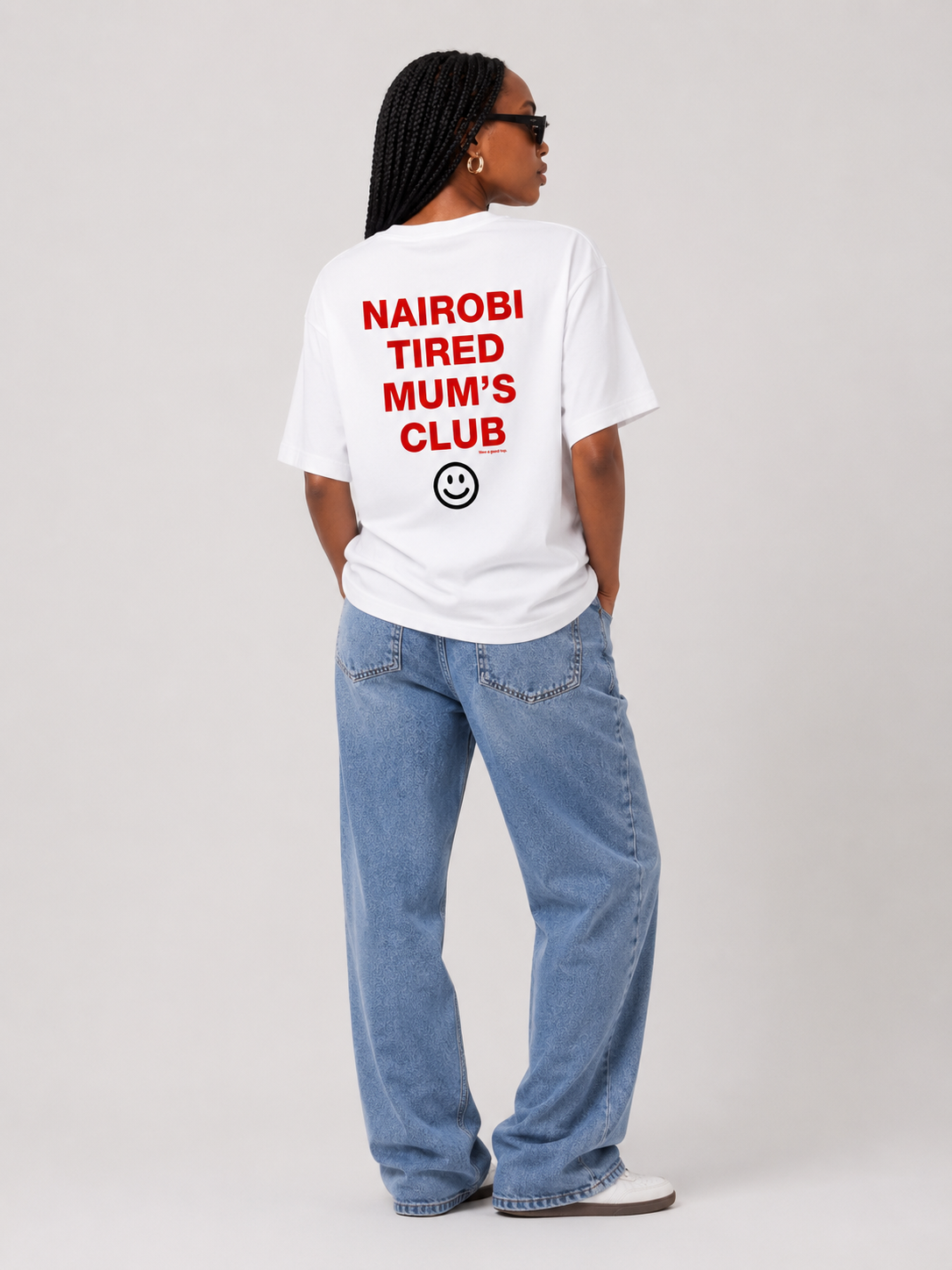 Nairobi Tired Mum's Club White T-Shirt with Red Ink
