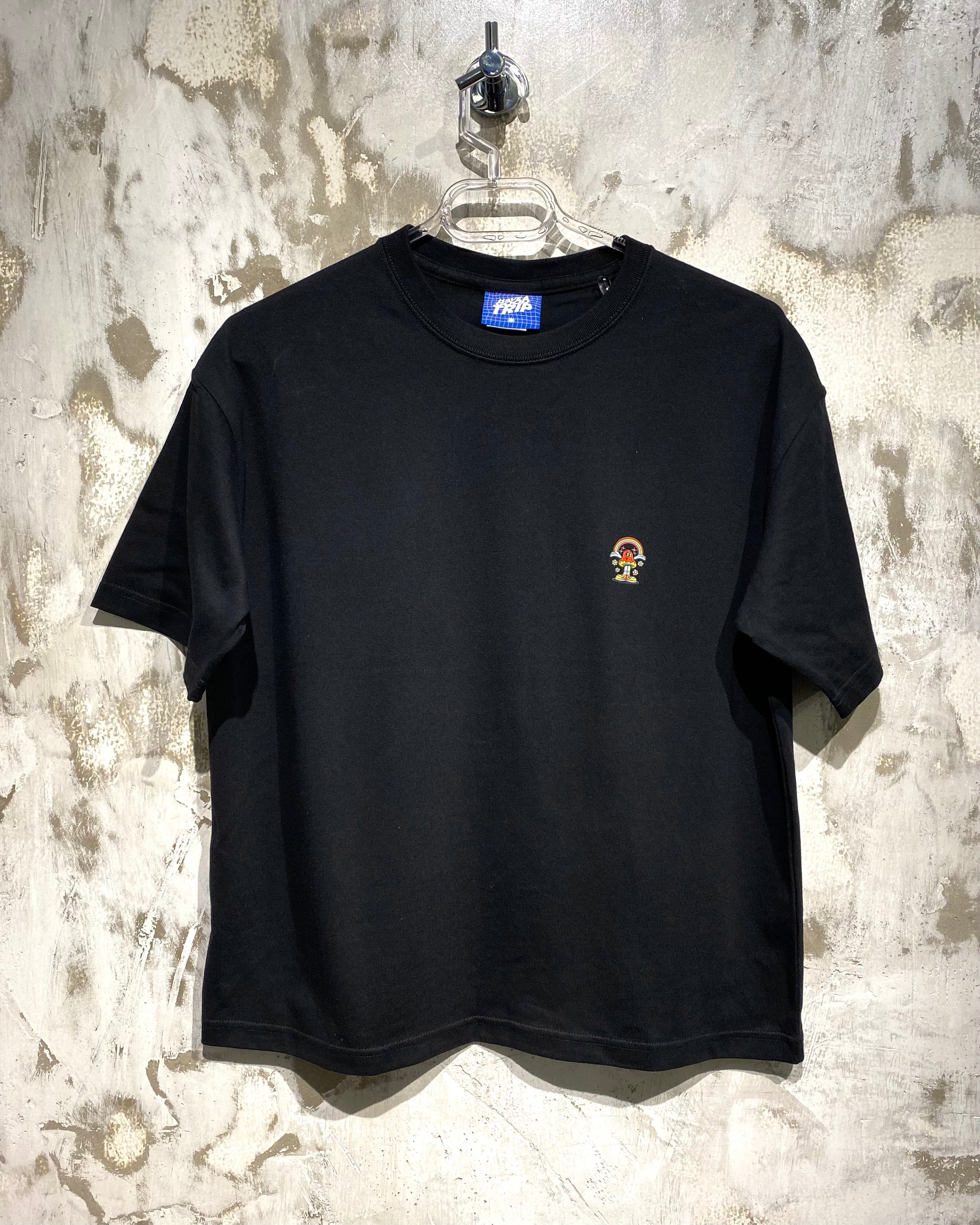 Mushroom Cartoon Black T-Shirt with White Ink