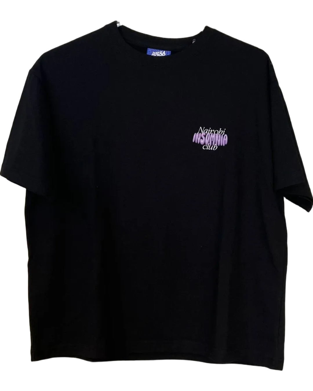 Nairobi Insomnia Club Black T-Shirt with White and Purple Ink