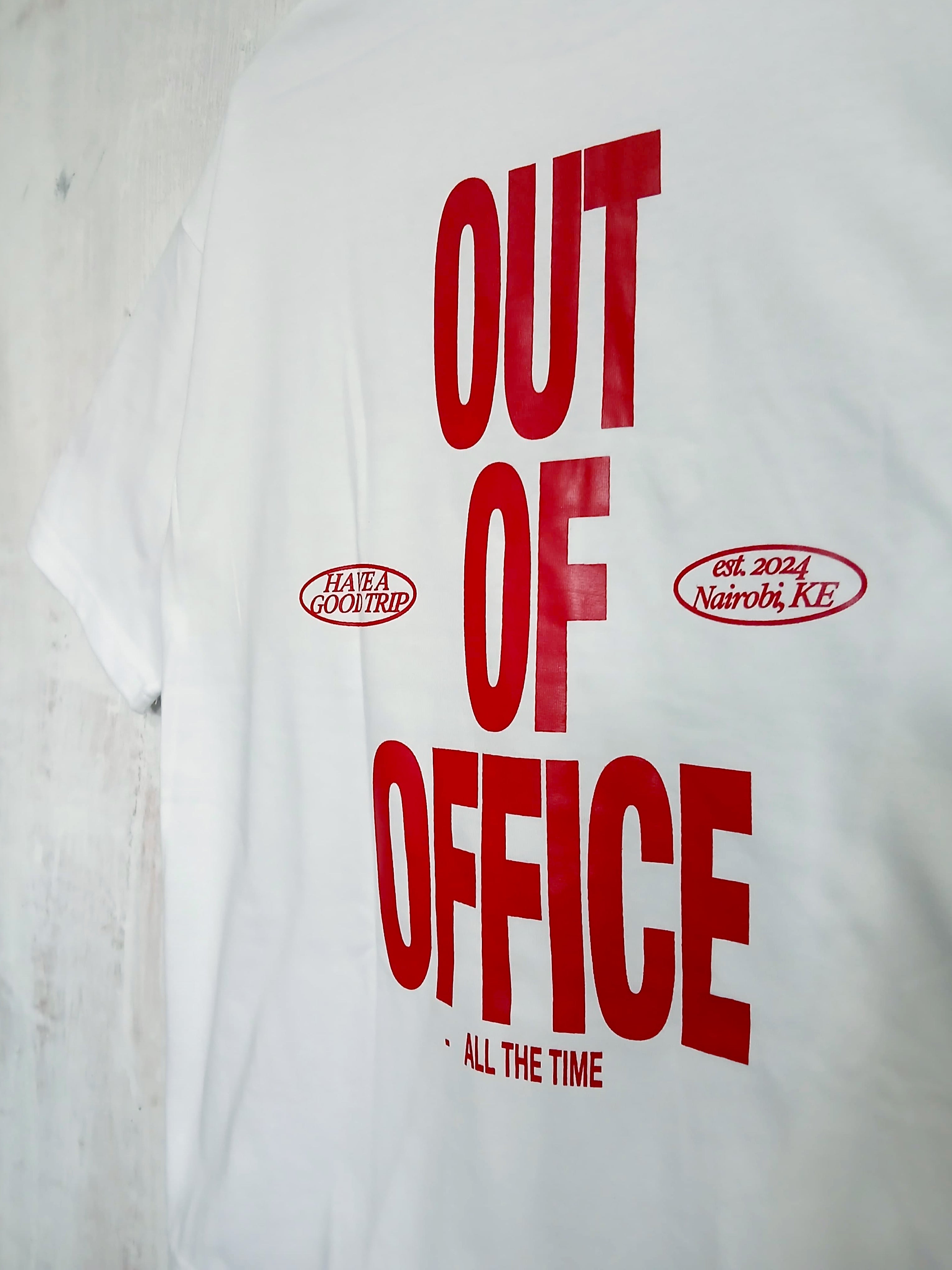 Out Of Office White T-Shirt with Red Ink