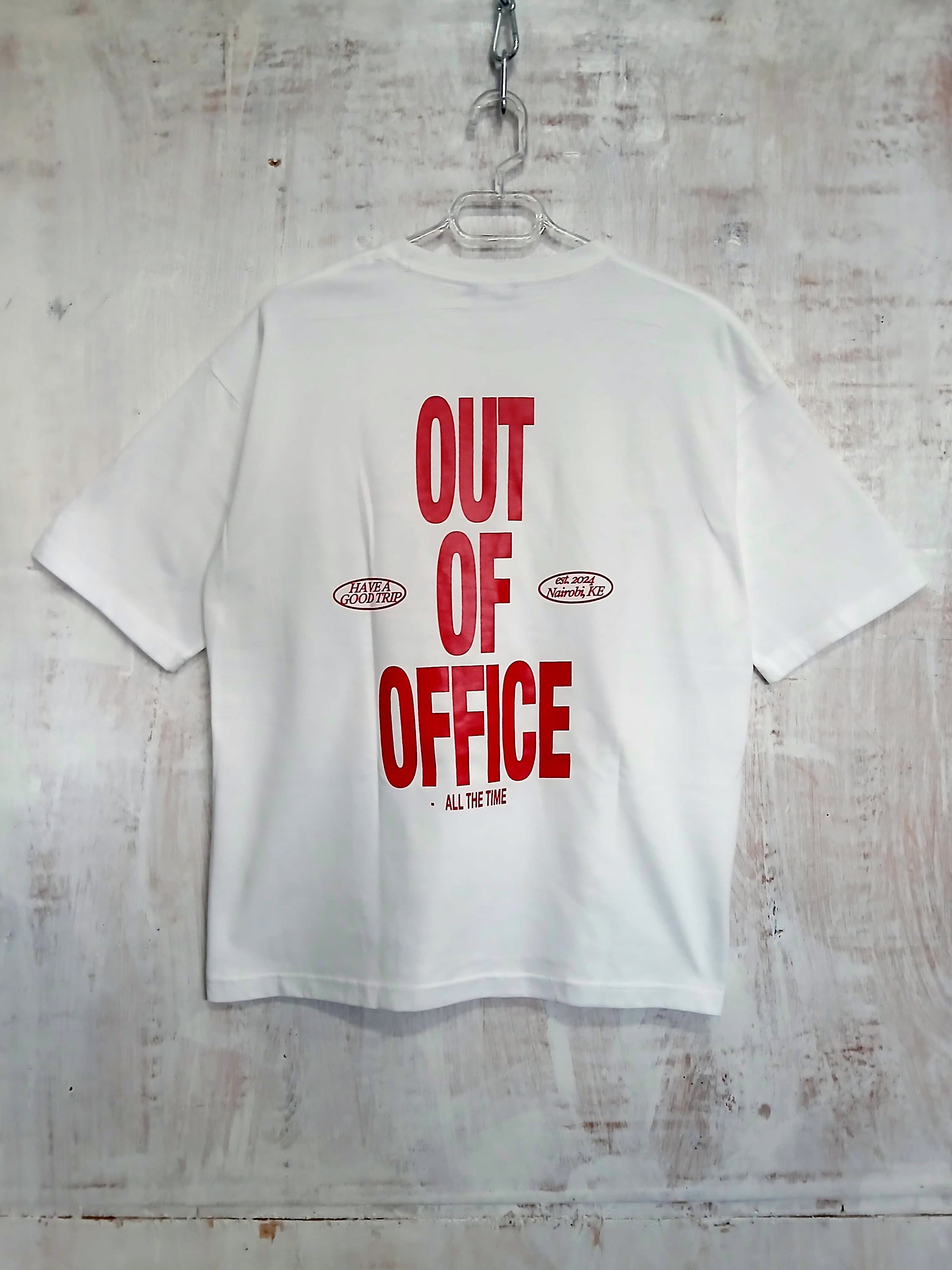 Out Of Office White T-Shirt with Red Ink