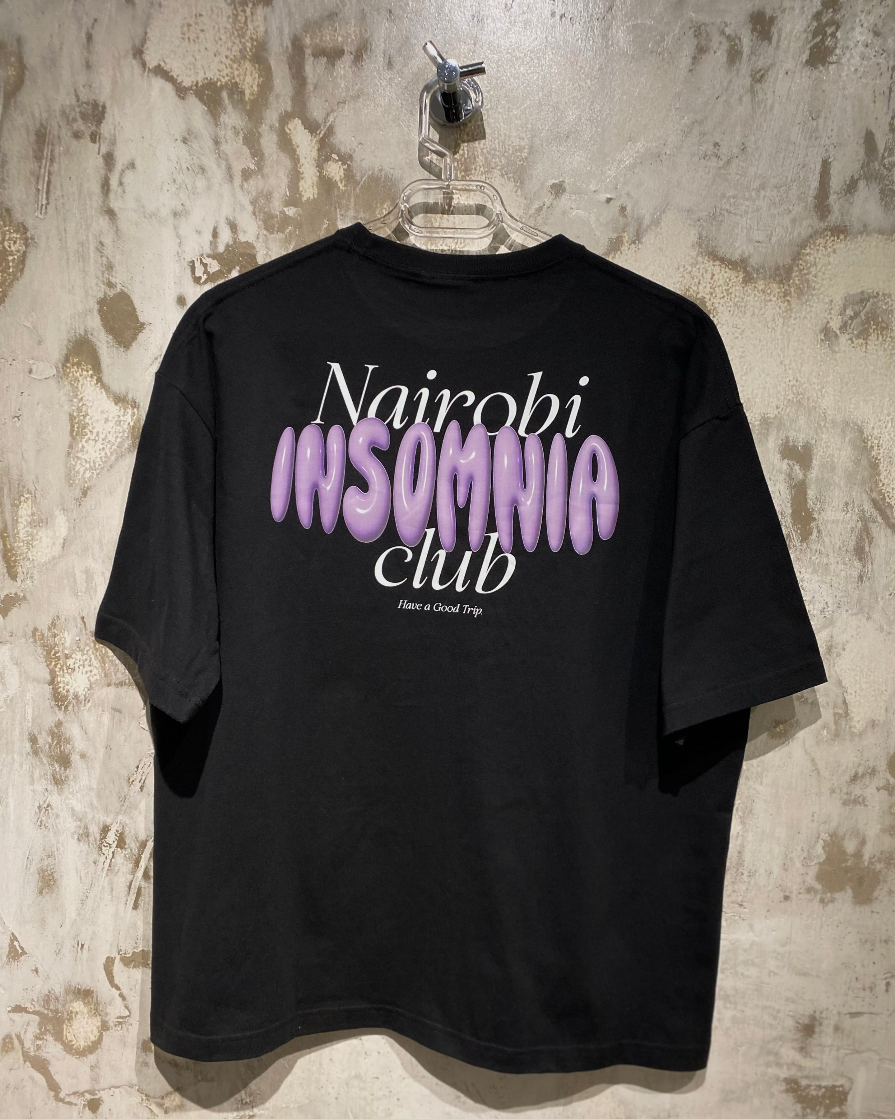 Nairobi Insomnia Club Black T-Shirt with White and Purple Ink