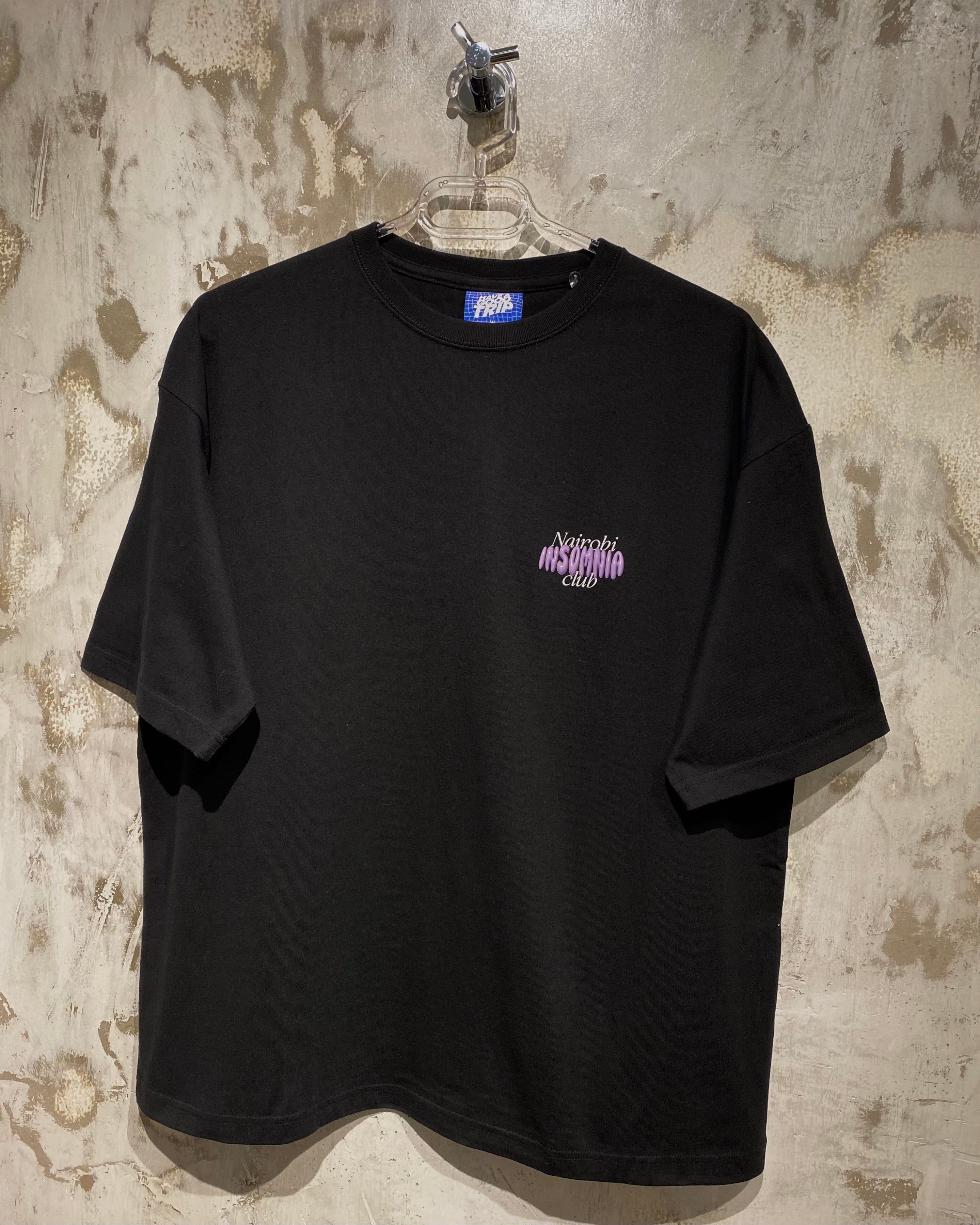 Nairobi Insomnia Club Black T-Shirt with White and Purple Ink