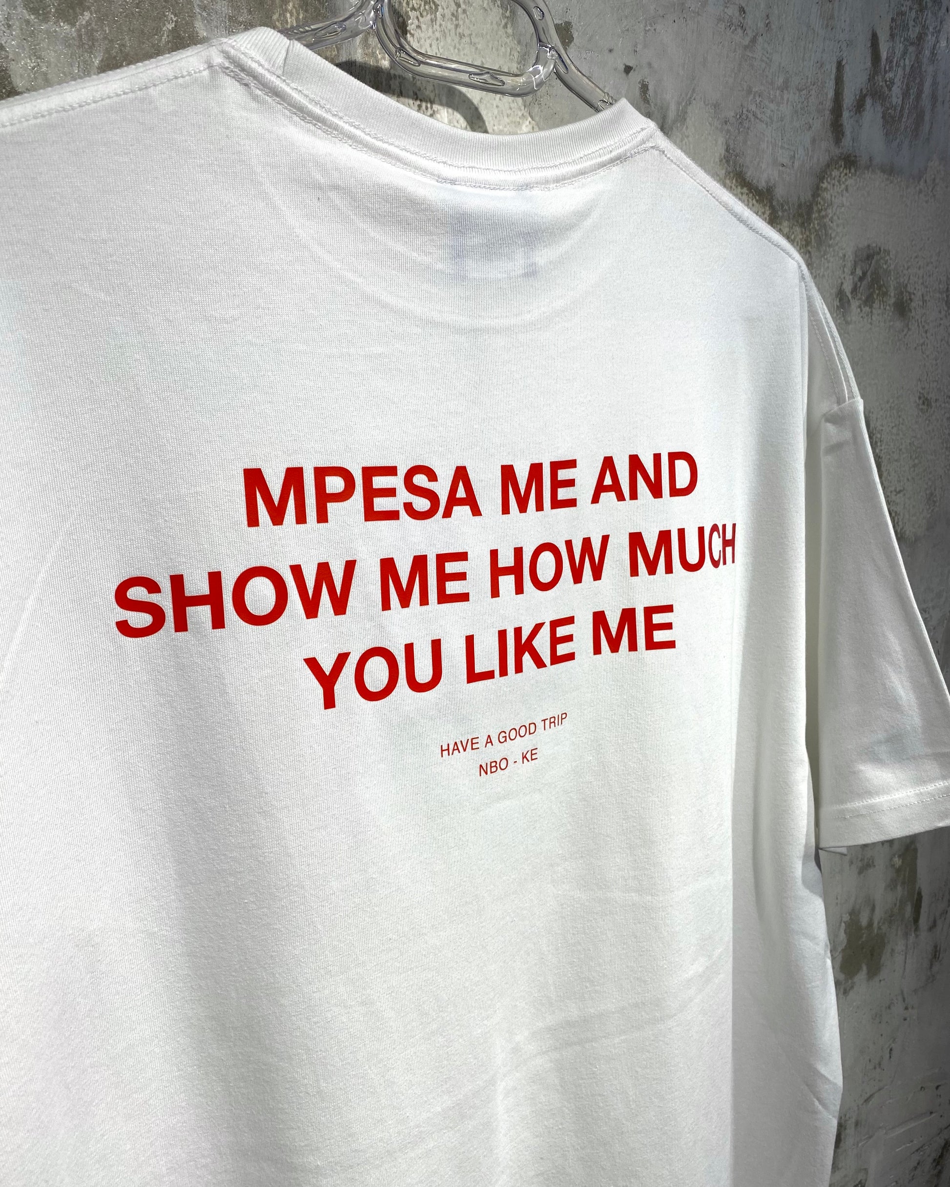 Mpesa Me White T-Shirt with Red Ink