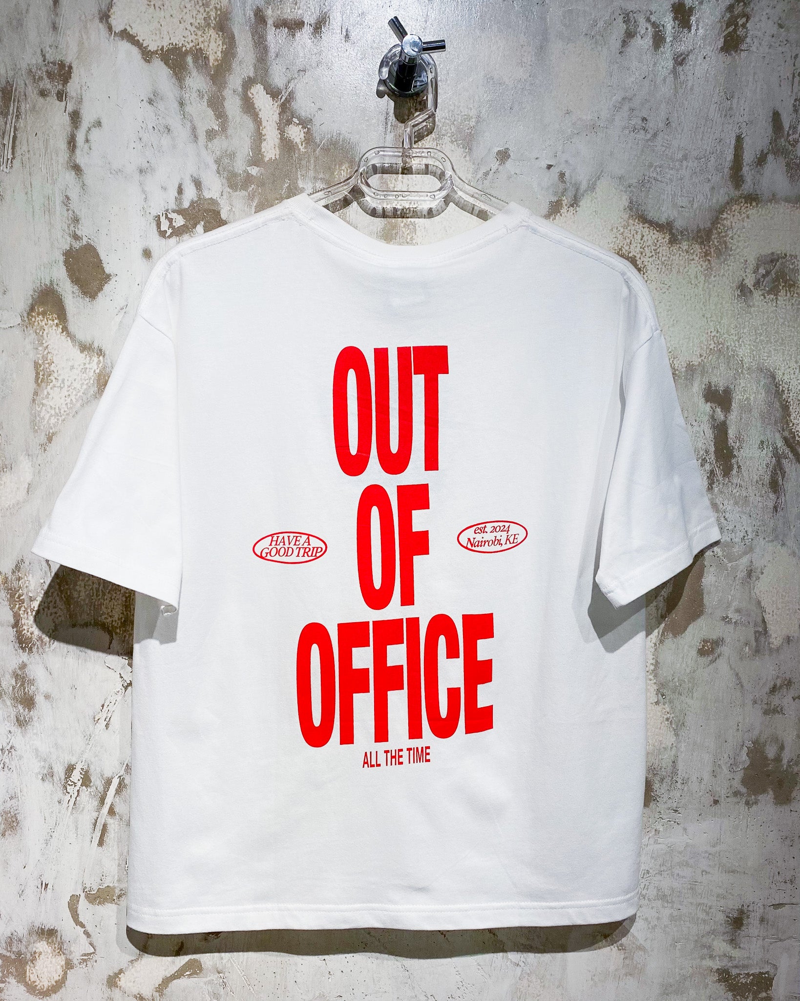 Out Of Office White T-Shirt with Red Ink