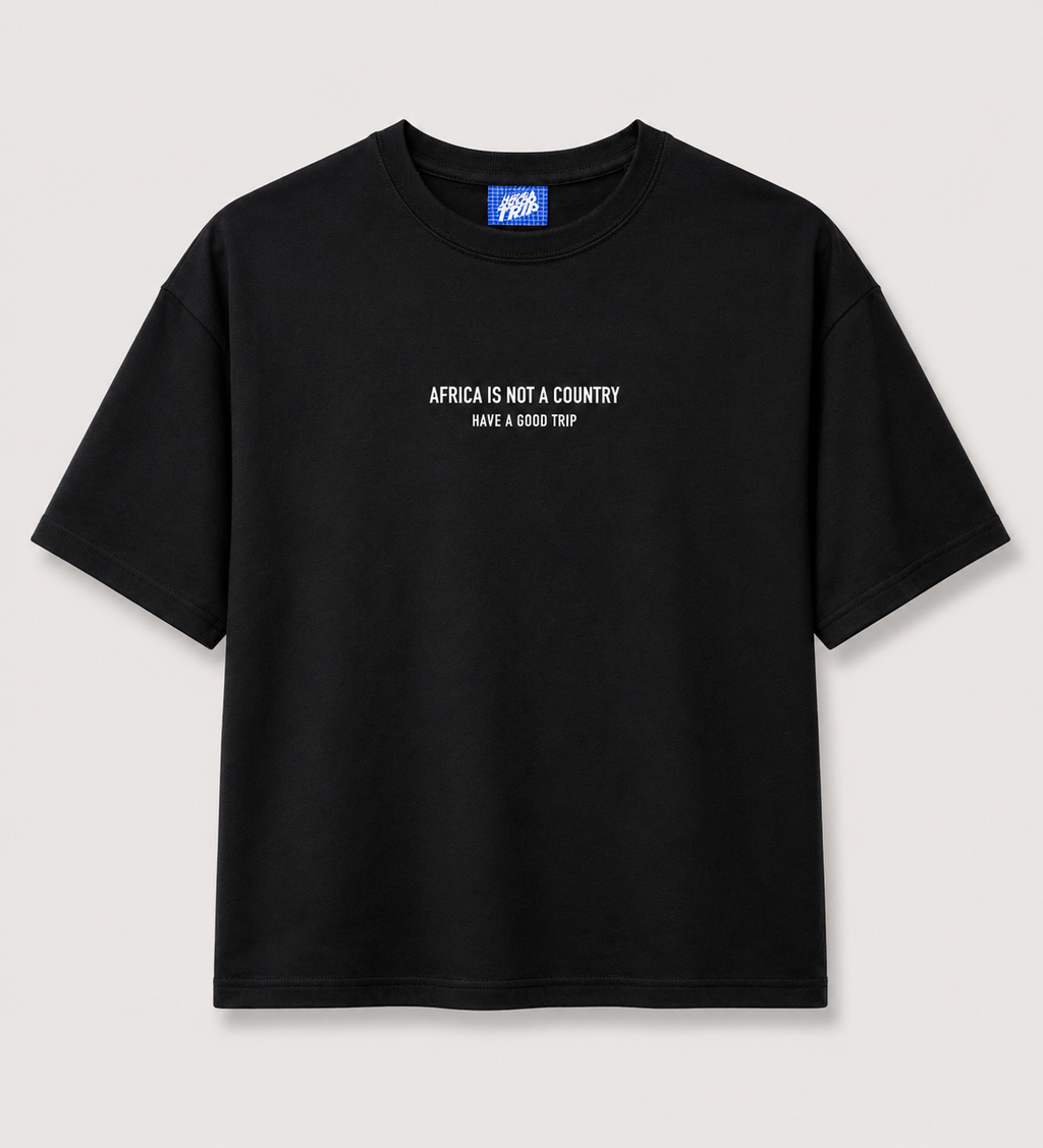 Africa Is Not A Country Black T-Shirt with White Ink Front