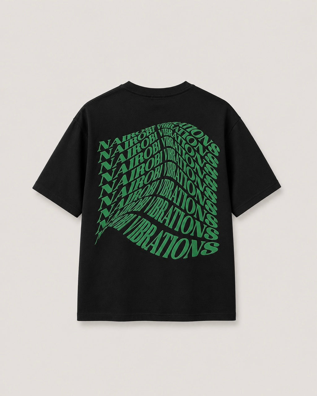 Nairobi Vibrations Black T-Shirt with Green Ink
