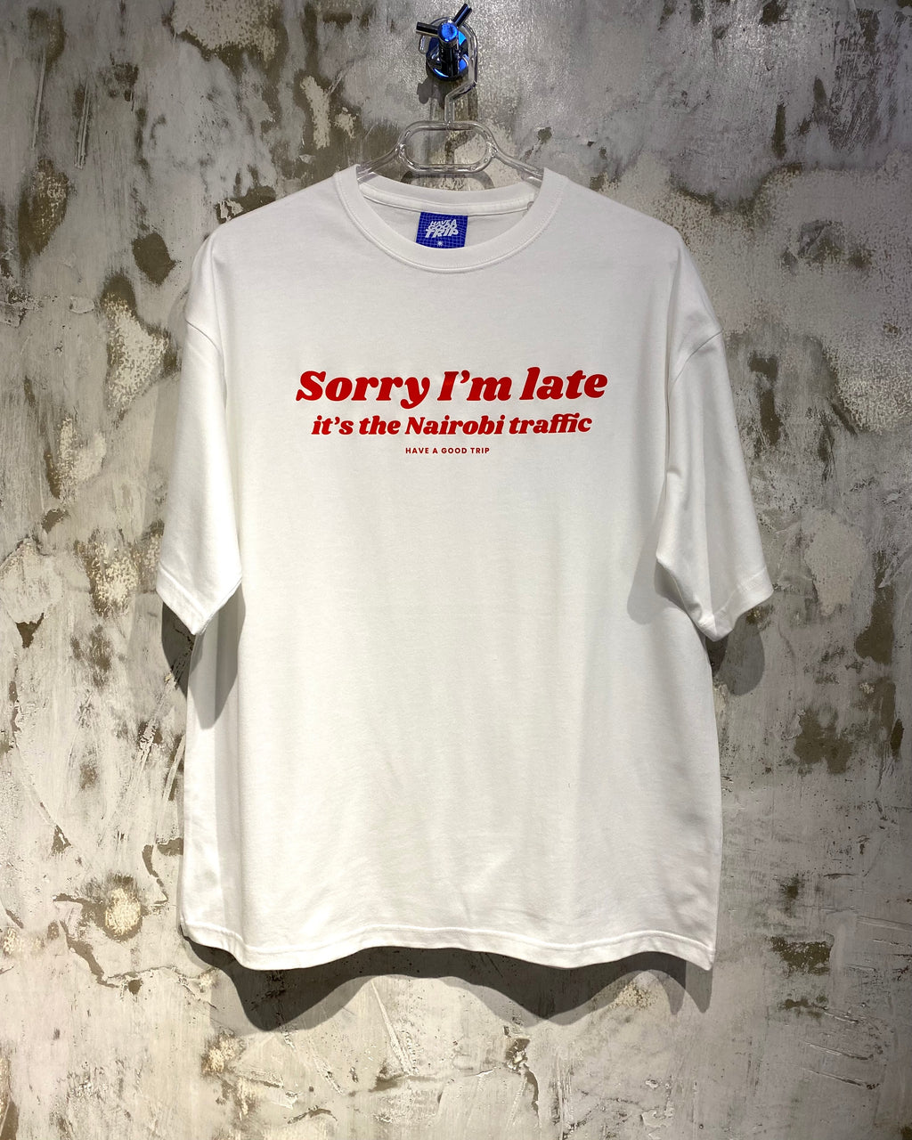 Nairobi Traffic White T-Shirt with Red Ink