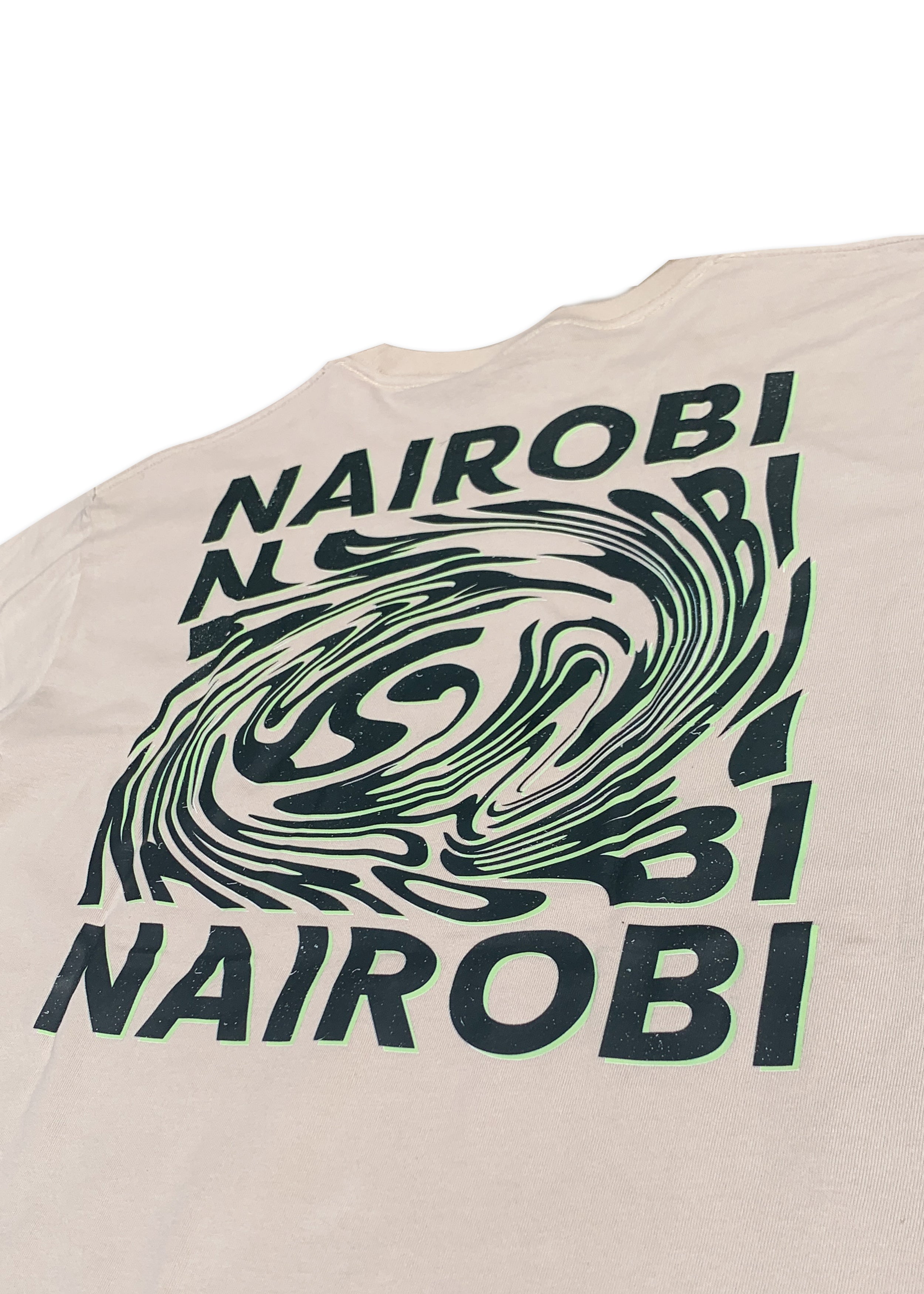 Nairobi Swirl Beige T-Shirt With Green Ink