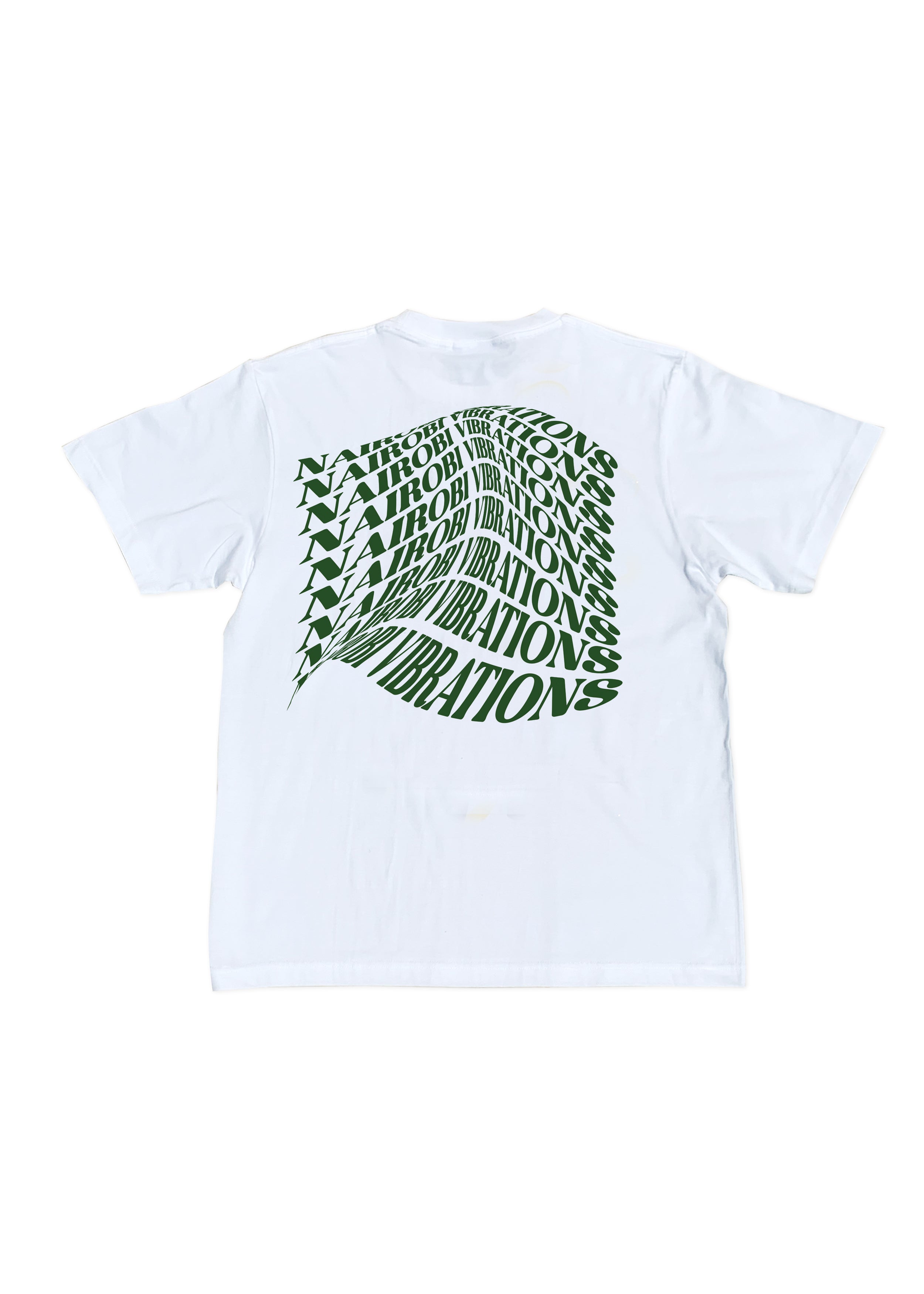 Nairobi Vibrations White T-Shirt With Green Ink