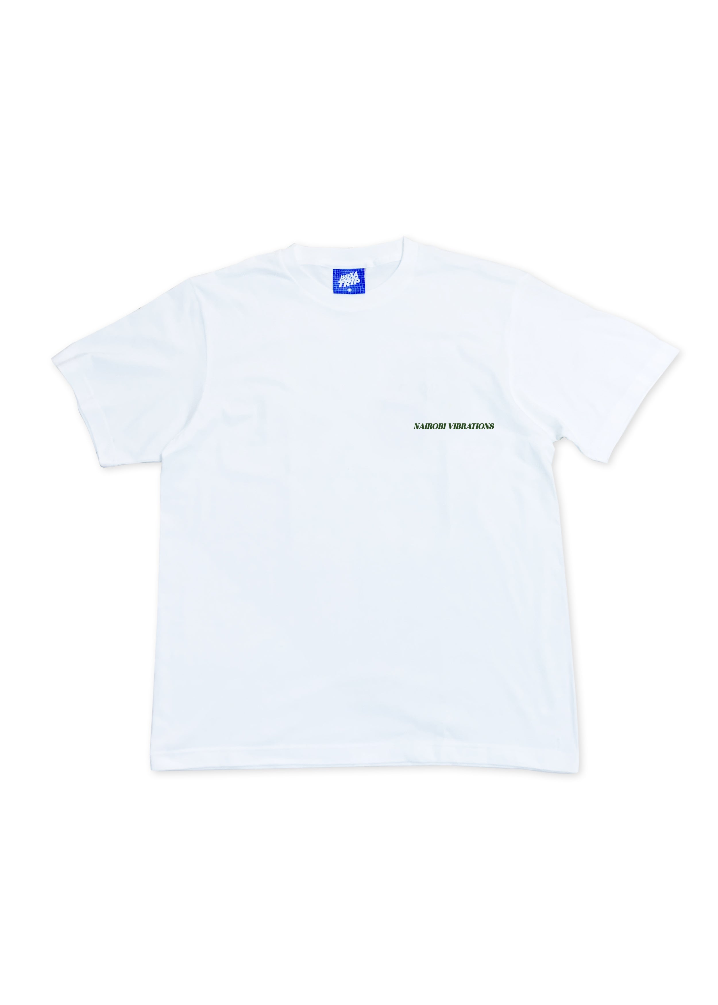 Nairobi Vibrations White T-Shirt With Green Ink