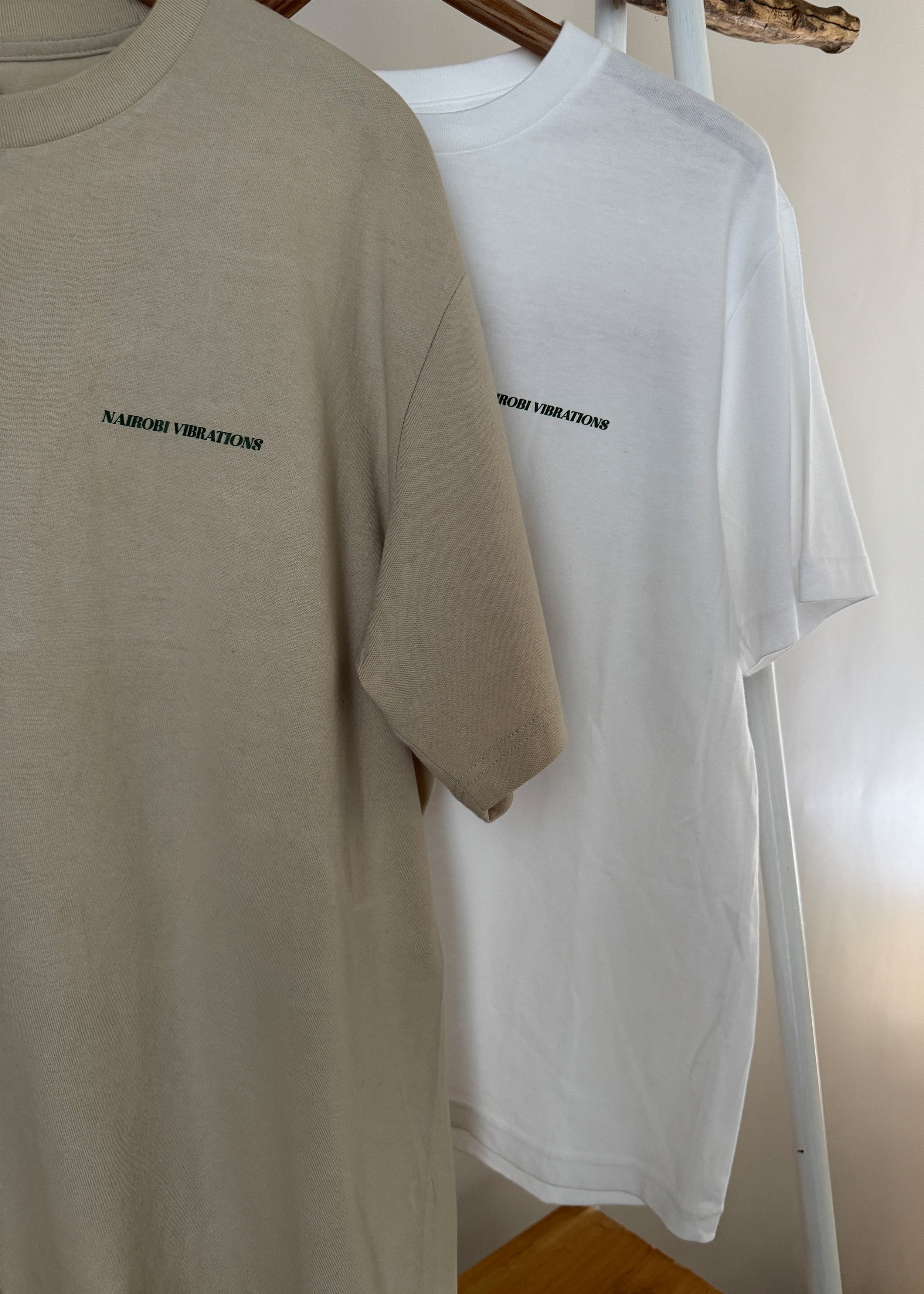 Nairobi Vibrations Beige T-Shirt With Green Ink