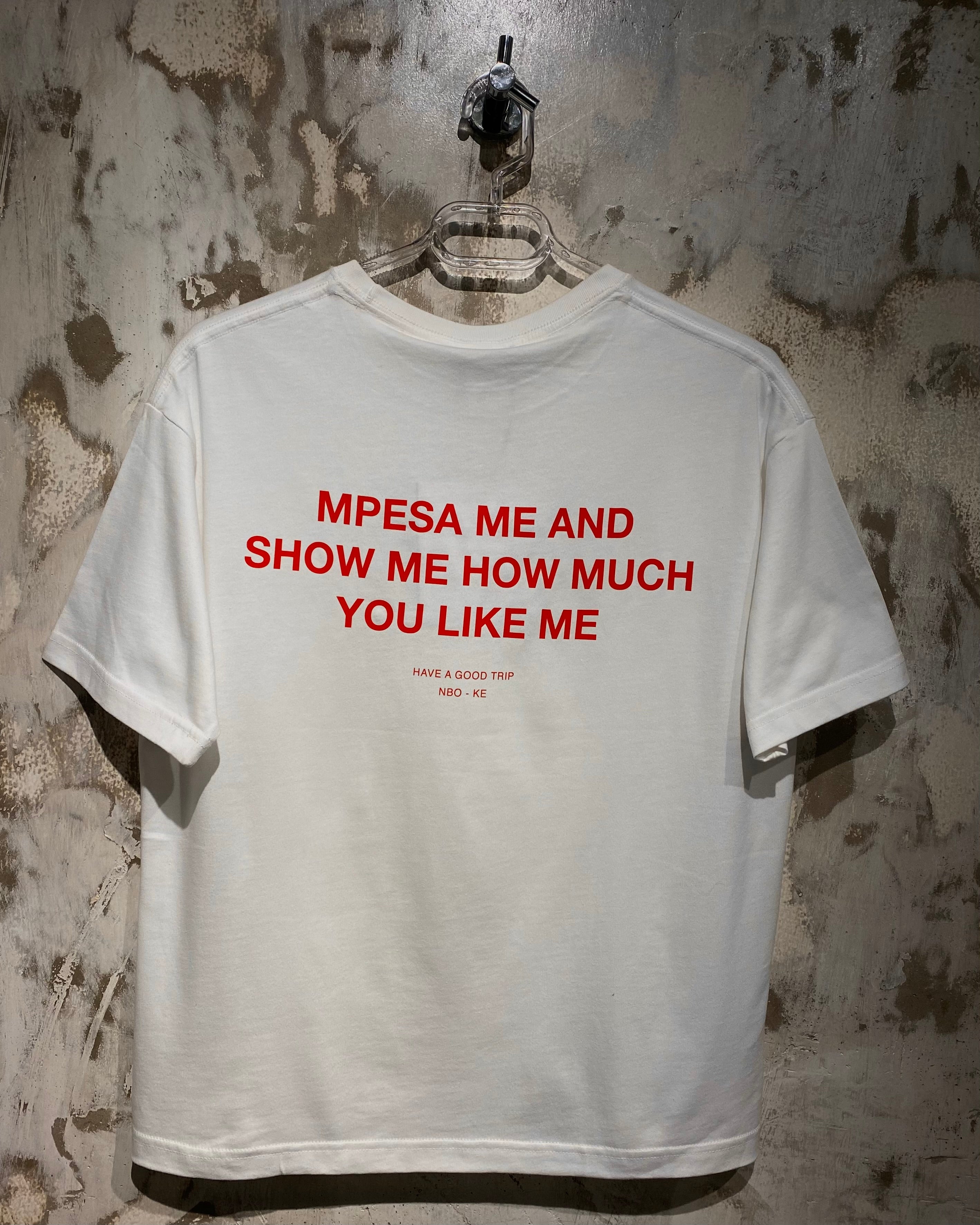 Mpesa Me White T-Shirt with Red Ink