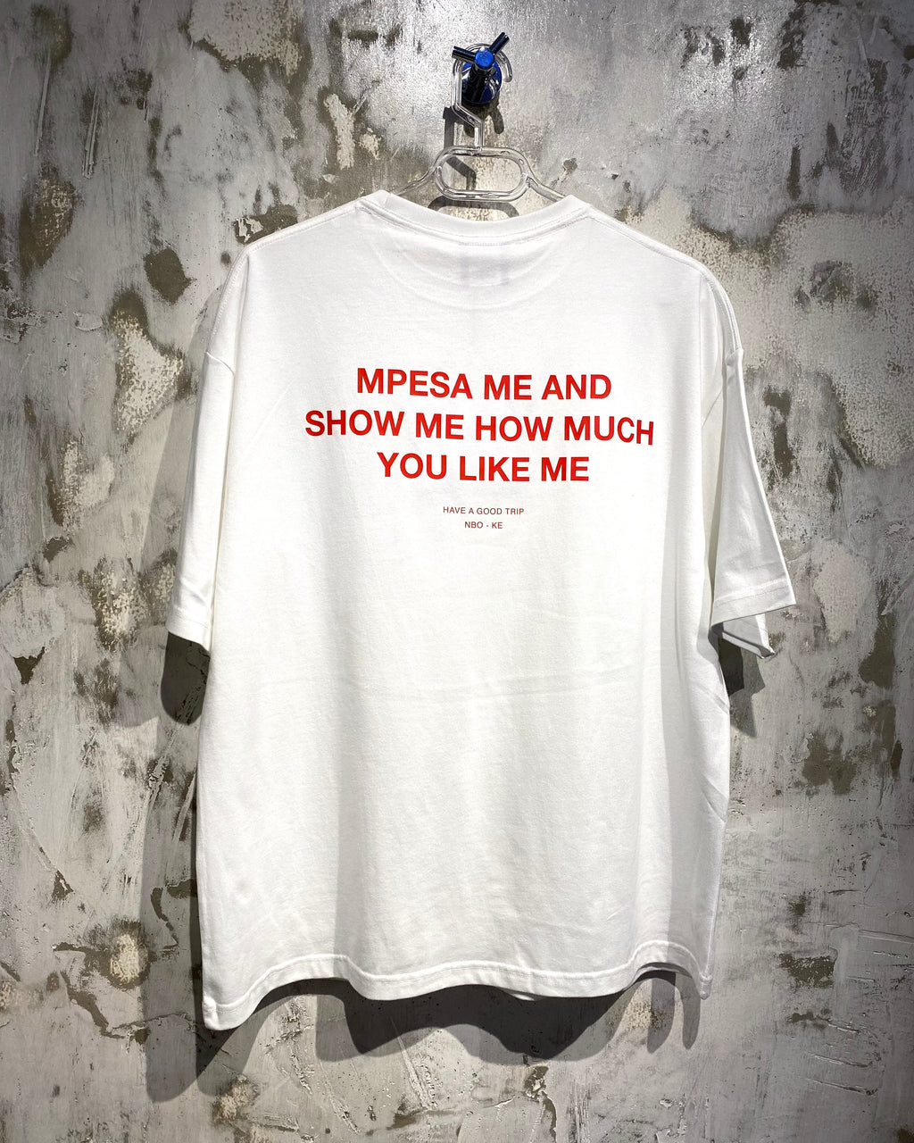 Mpesa Me White T-Shirt with Red Ink